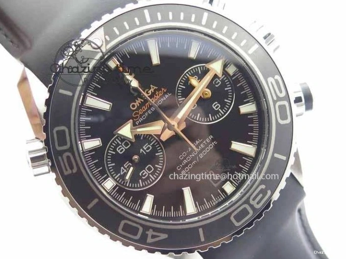 0319 Unisex Planet Ocean Master Chrono 45mm SS OM 1:1 Best Edition Black Dial On Black Rubber Strap A 8171